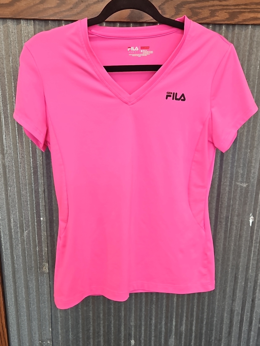 FILA Women's Short Sleeve V-Neck Tee in Bright Pink
